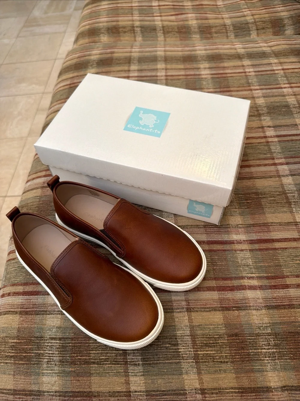 Elephantito Brown Slip-On Leather Casual Sneakers with White Sole